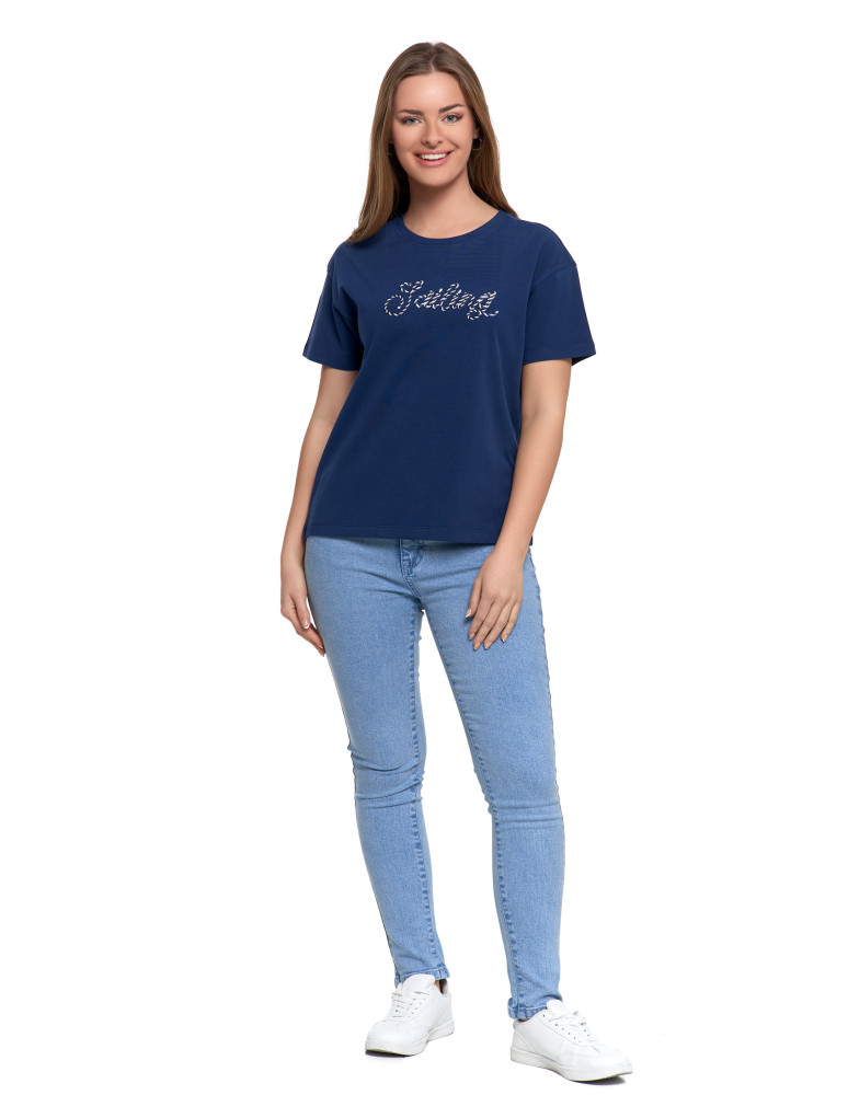 Koszulki i topy - Koszulka damska z krótkim rekawem T-shirt regular GRANATOWY - produkt moraj.pl 9