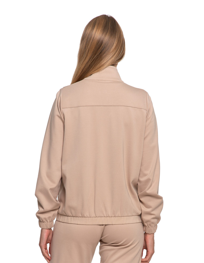 Bluzy - Bluza damska ze stójką na suwak i kieszeniami BEŻOWY - produkt moraj.pl 3