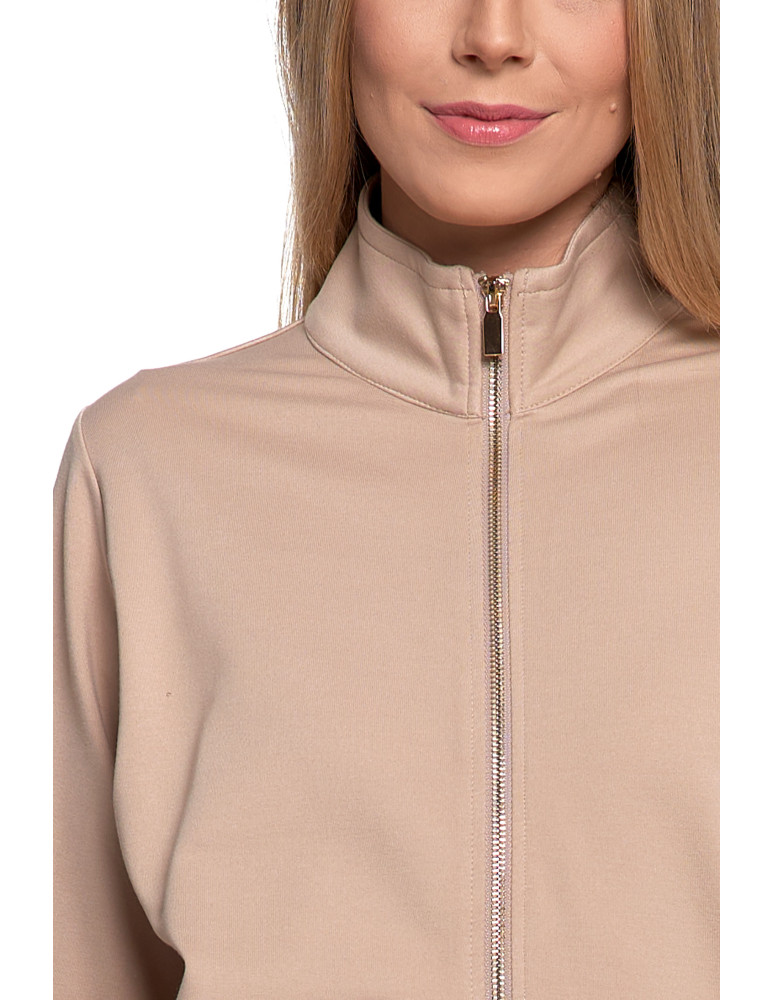 Bluzy - Bluza damska ze stójką na suwak i kieszeniami BEŻOWY - produkt moraj.pl 4