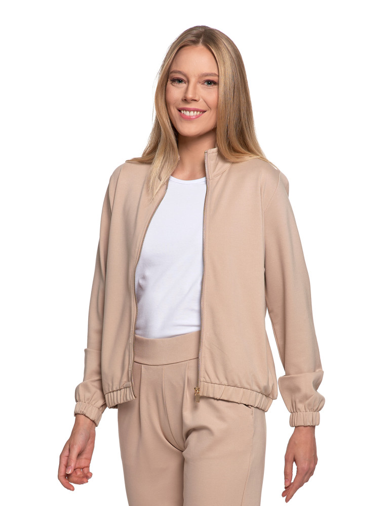 Bluzy - Bluza damska ze stójką na suwak i kieszeniami BEŻOWY - produkt moraj.pl 7