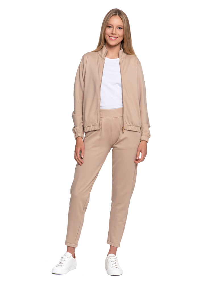 Bluzy - Bluza damska ze stójką na suwak i kieszeniami BEŻOWY - produkt moraj.pl 8
