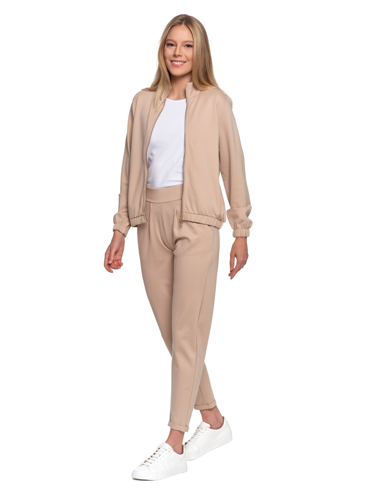 Bluzy - Bluza damska ze stójką na suwak i kieszeniami BEŻOWY - produkt moraj.pl 9