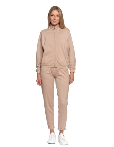 Bluzy - Bluza damska ze stójką na suwak i kieszeniami BEŻOWY - produkt 10