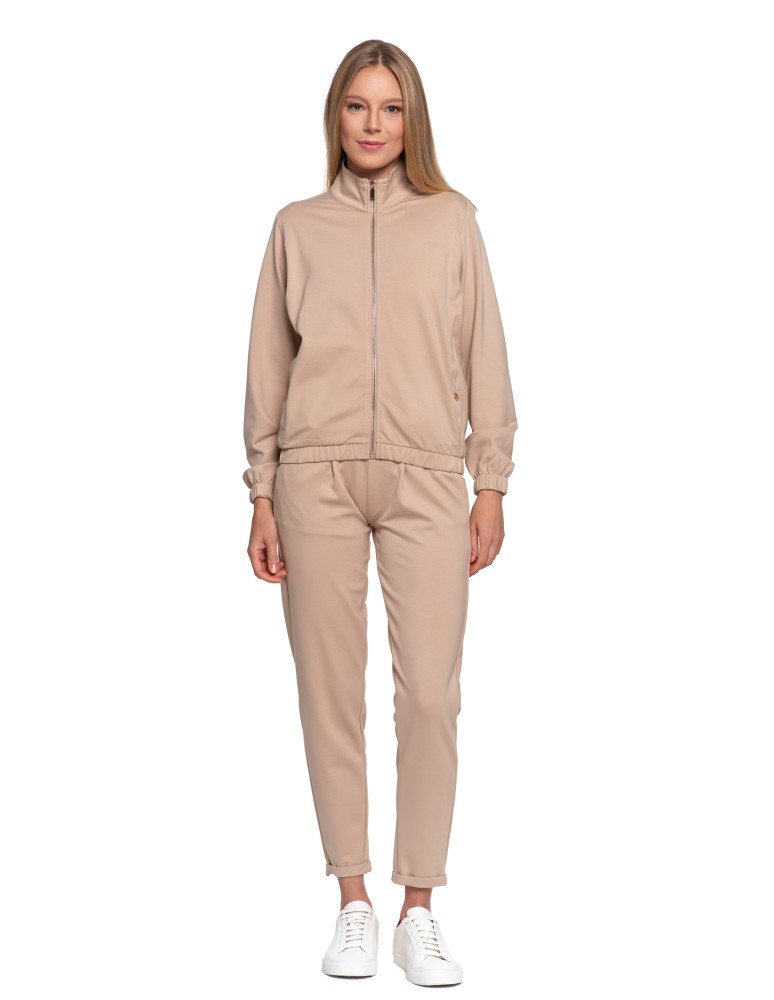 Bluzy - Bluza damska ze stójką na suwak i kieszeniami BEŻOWY - produkt moraj.pl 10