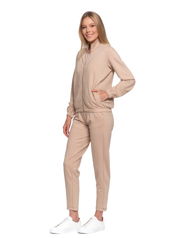 Bluzy - Bluza damska ze stójką na suwak i kieszeniami BEŻOWY - produkt 11