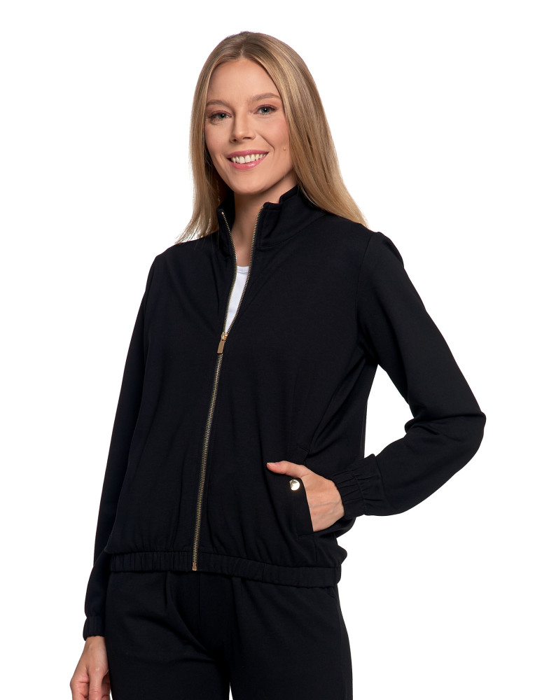 Bluzy - Bluza damska ze stójką na suwak i kieszeniami CZARNY - produkt moraj.pl 1