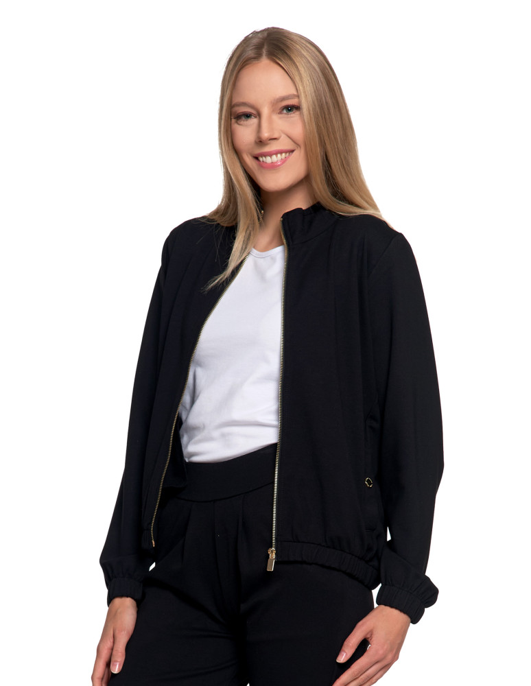 Bluzy - Bluza damska ze stójką na suwak i kieszeniami CZARNY - produkt moraj.pl 6