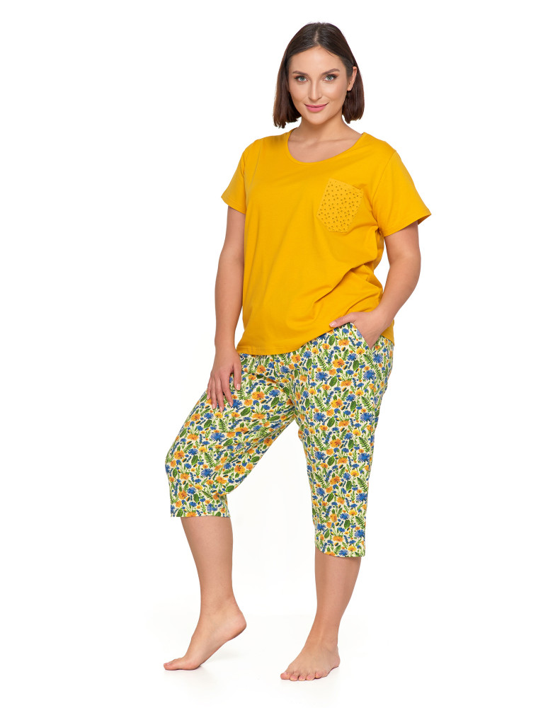 Krótki rękaw - Piżama damska z krótkim rękawem Plus Size bawełniana ŻÓŁTY - produkt moraj.pl 1