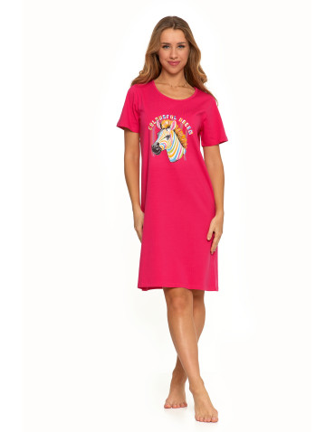 Koszule nocne - Koszula nocna damska z krótkim rękawem Plus Size z nadrukiem FUKSJA - produkt 2