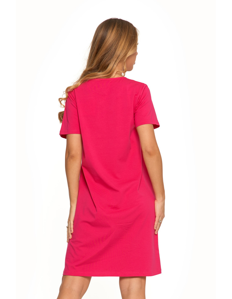 Koszule nocne - Koszula nocna damska z krótkim rękawem Plus Size z nadrukiem FUKSJA - produkt moraj.pl 3