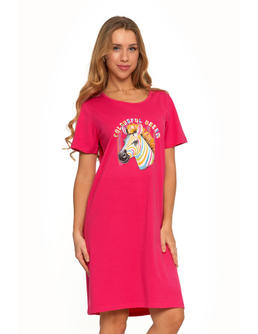 Koszule nocne - Koszula nocna damska z krótkim rękawem Plus Size z nadrukiem FUKSJA - produkt 5