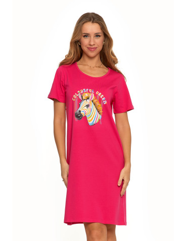 Koszule nocne - Koszula nocna damska z krótkim rękawem Plus Size z nadrukiem FUKSJA - produkt 6