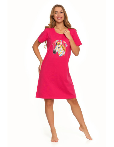 Koszule nocne - Koszula nocna damska z krótkim rękawem Plus Size z nadrukiem FUKSJA - produkt 8