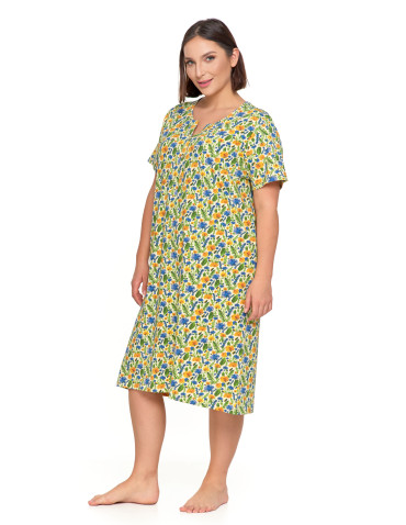 Koszule nocne - Damska koszula nocna rozpinana z krótkim rękawem Plus Size ŻÓŁTY - produkt 4