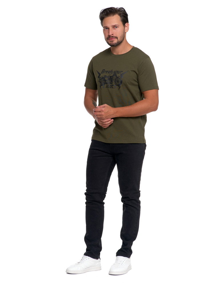 Koszulki, topy, koszule - Koszulka męska z krótkim rękawem bawełniana i nadrukiem KHAKI - produkt moraj.pl 7