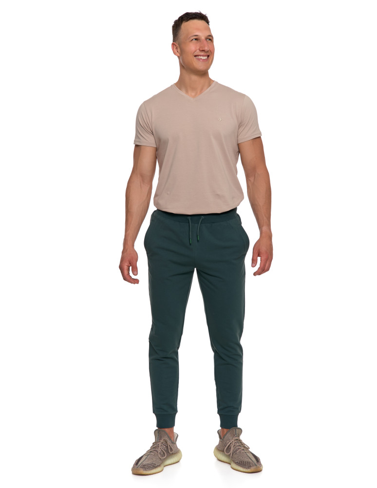 Spodnie - Męskie spodnie dresowe z kieszeniami i ściągaczem KHAKI - produkt moraj.pl 6