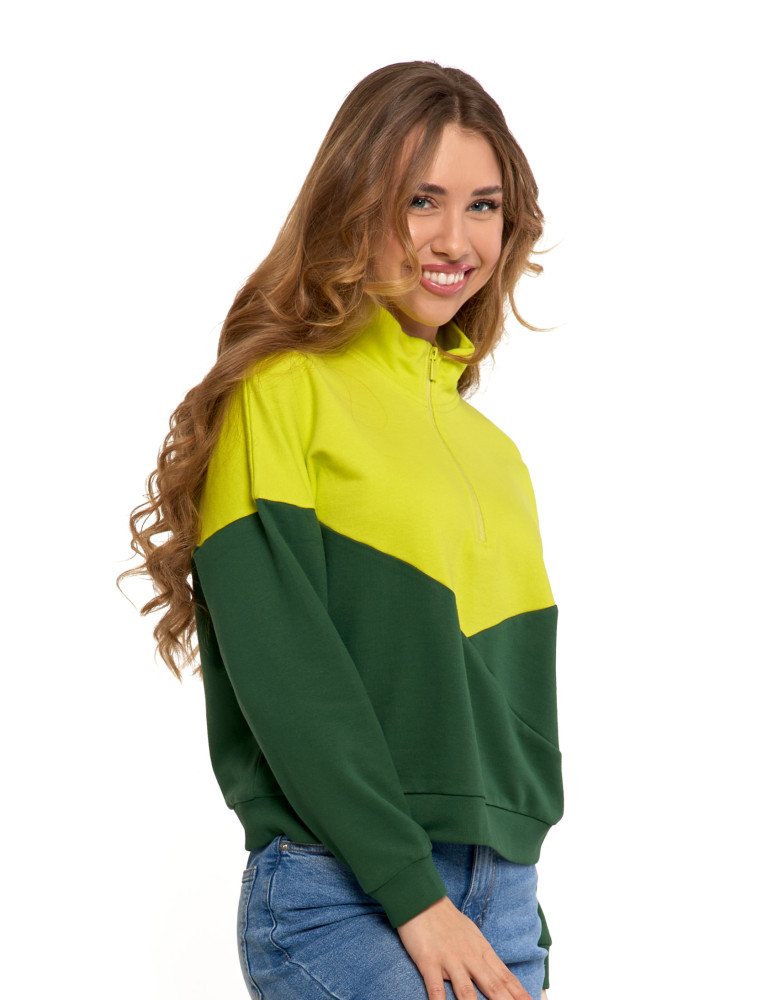 Bluzy - Bluza dresowa damska z zamkiem i stójką ZIELONY - produkt moraj.pl 4