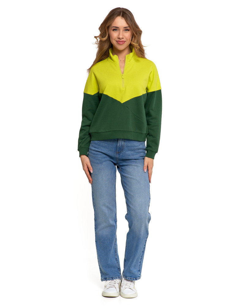 Bluzy - Bluza dresowa damska z zamkiem i stójką ZIELONY - produkt moraj.pl 6