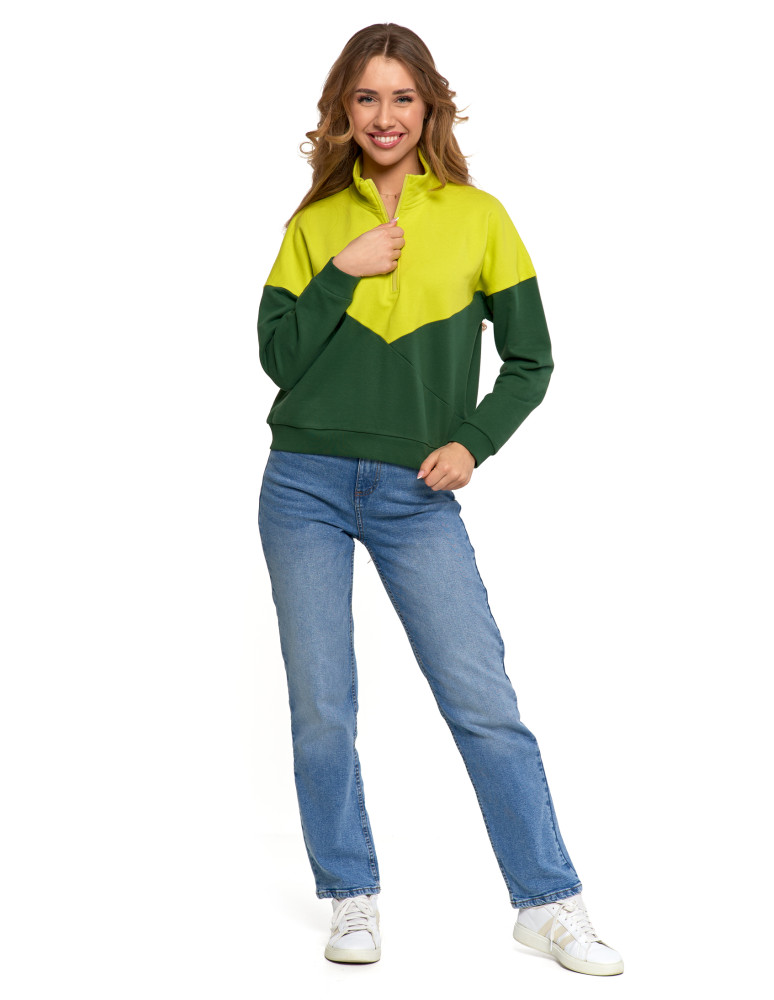Bluzy - Bluza dresowa damska z zamkiem i stójką ZIELONY - produkt moraj.pl 7