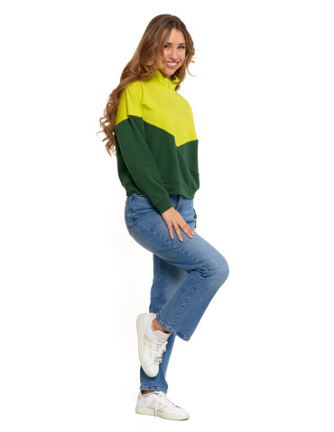 Bluzy - Bluza dresowa damska z zamkiem i stójką ZIELONY - produkt 8