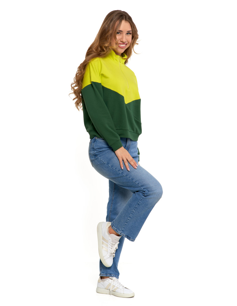 Bluzy - Bluza dresowa damska z zamkiem i stójką ZIELONY - produkt moraj.pl 8