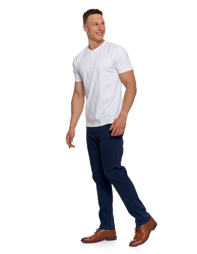 Koszulki, topy, koszule - T-shirt męski bawełniany z dekoltem henley BIAŁY - produkt moraj.pl 5