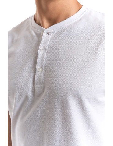 Koszulki, topy, koszule - T-shirt męski bawełniany z dekoltem henley BIAŁY - produkt 2