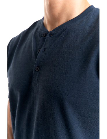Koszulki, topy, koszule - T-shirt męski bawełniany z dekoltem henley GRANATOWY - produkt 2