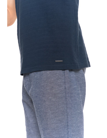Koszulki, topy, koszule - T-shirt męski bawełniany z dekoltem henley GRANATOWY - produkt 3