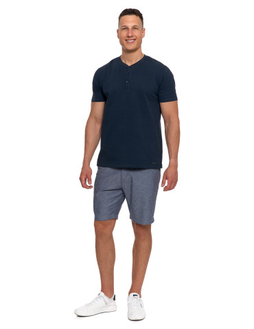 Koszulki, topy, koszule - T-shirt męski bawełniany z dekoltem henley GRANATOWY - produkt 1