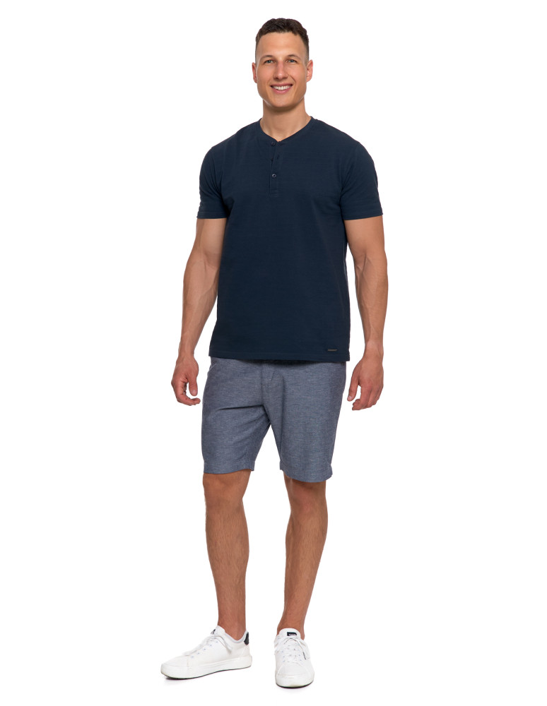 Koszulki, topy, koszule - T-shirt męski bawełniany z dekoltem henley GRANATOWY - produkt moraj.pl 1