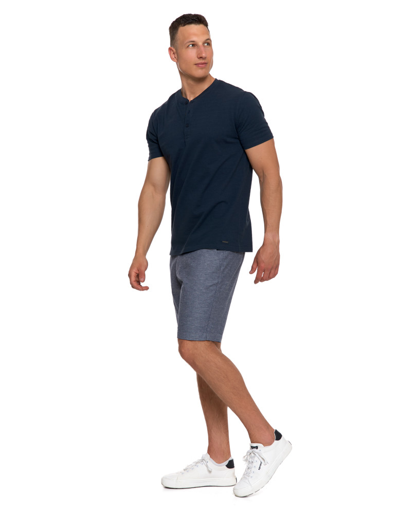 Koszulki, topy, koszule - T-shirt męski bawełniany z dekoltem henley GRANATOWY - produkt moraj.pl 4