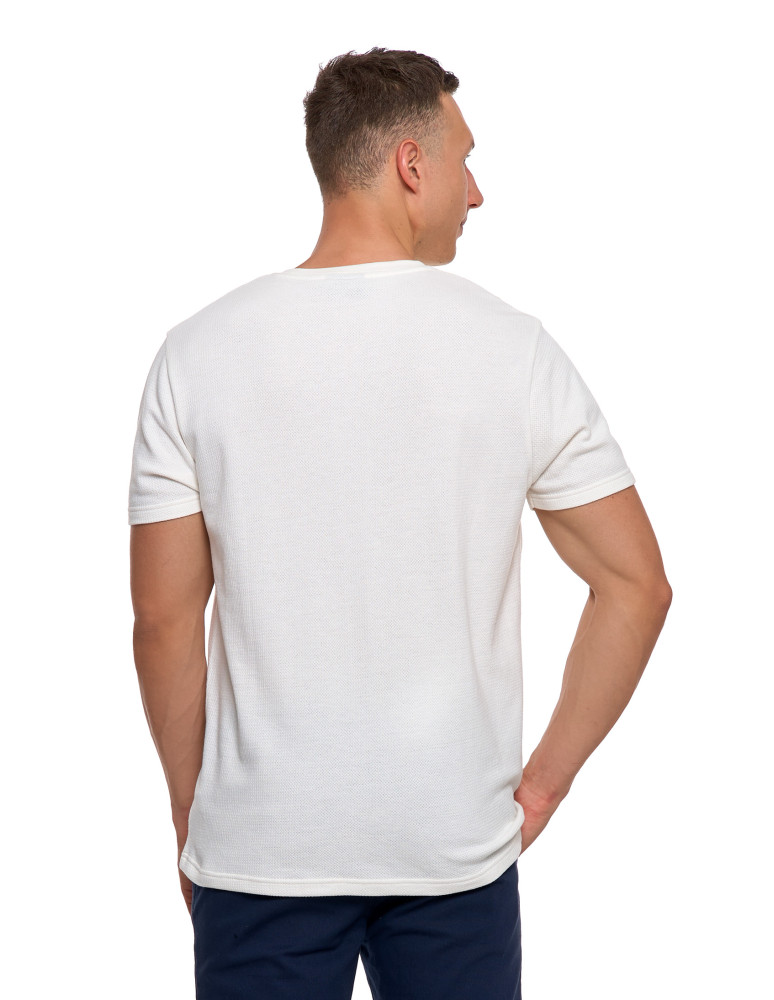 Koszulki, topy, koszule - T-shirt męski bawełniany o strukturalnym splocie typu waffle KREMOWY - produkt moraj.pl 3