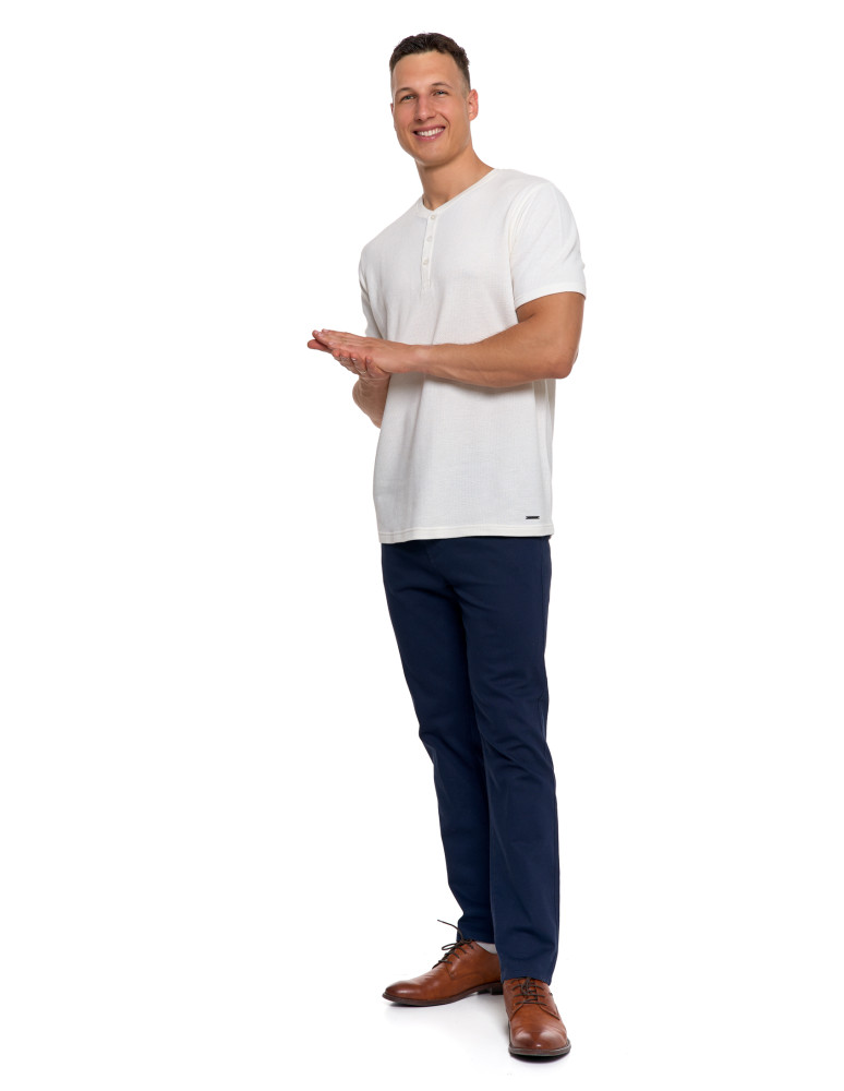 Koszulki, topy, koszule - T-shirt męski bawełniany o strukturalnym splocie typu waffle KREMOWY - produkt moraj.pl 7