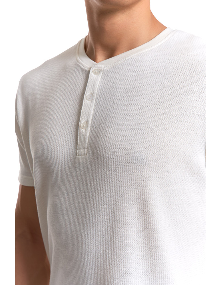 Koszulki, topy, koszule - T-shirt męski bawełniany o strukturalnym splocie typu waffle KREMOWY - produkt moraj.pl 2