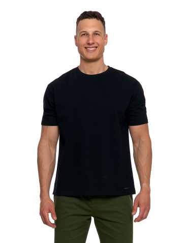 Koszulki, topy, koszule - T-shirt męski 100% bawełniany z prążkowaną strukturą CZARNY - produkt 1