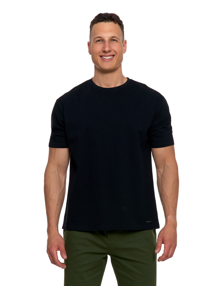 Koszulki, topy, koszule - T-shirt męski 100% bawełniany z prążkowaną strukturą CZARNY - produkt moraj.pl 1