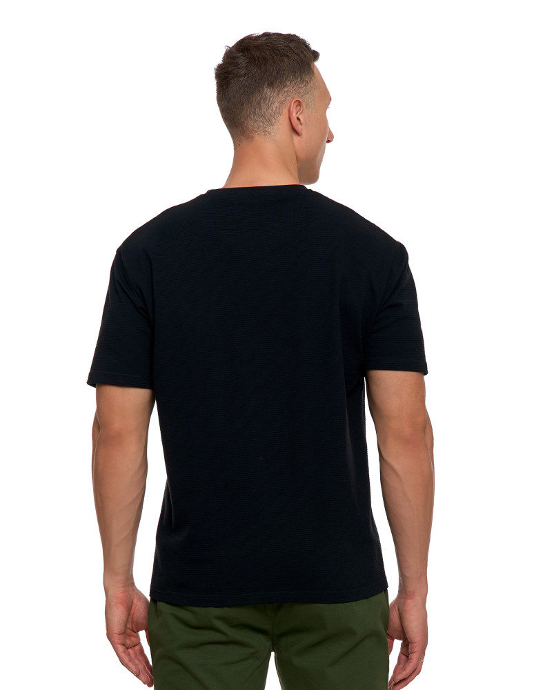 Koszulki, topy, koszule - T-shirt męski 100% bawełniany z prążkowaną strukturą CZARNY - produkt moraj.pl 3