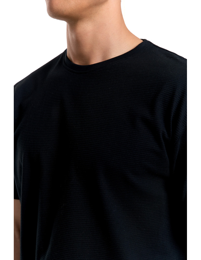Koszulki, topy, koszule - T-shirt męski 100% bawełniany z prążkowaną strukturą CZARNY - produkt moraj.pl 6