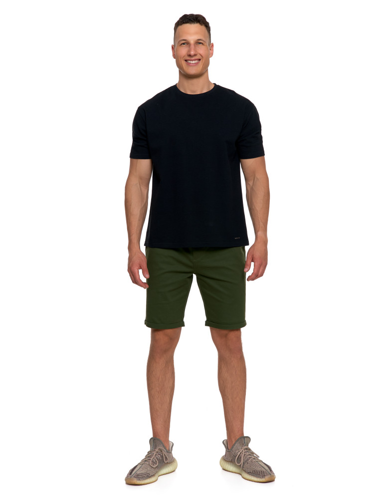 Koszulki, topy, koszule - T-shirt męski 100% bawełniany z prążkowaną strukturą CZARNY - produkt moraj.pl 7