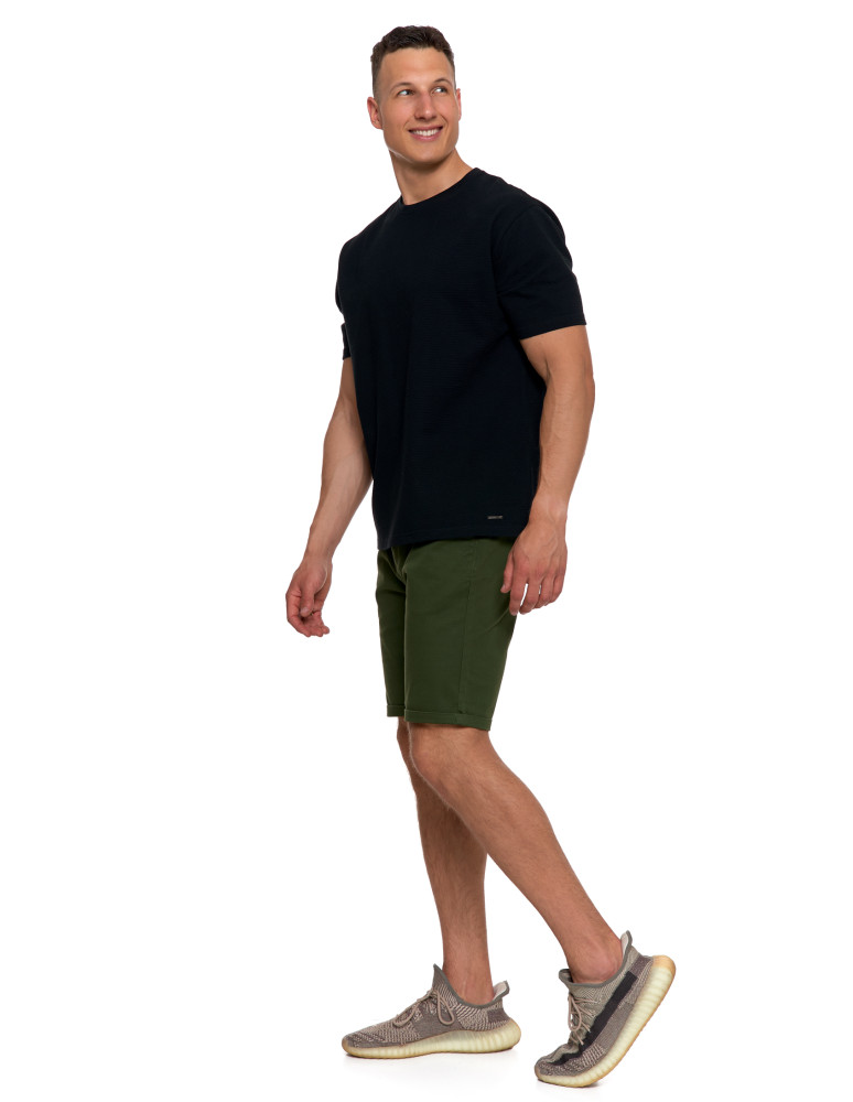 Koszulki, topy, koszule - T-shirt męski 100% bawełniany z prążkowaną strukturą CZARNY - produkt moraj.pl 2