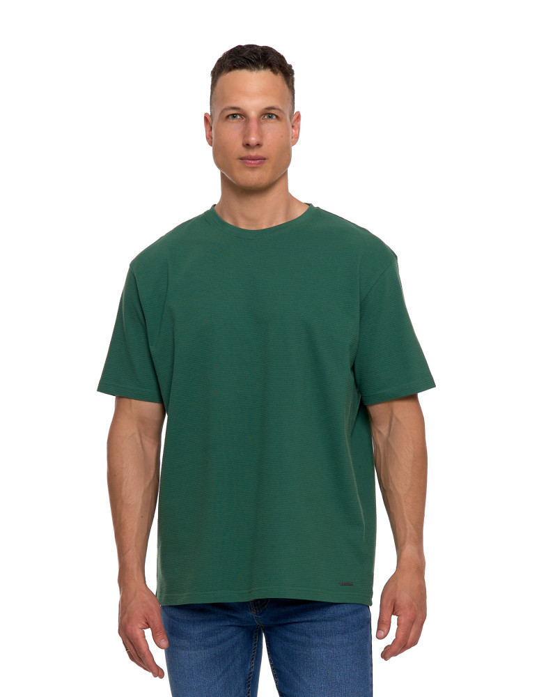 Koszulki, topy, koszule - T-shirt męski 100% bawełniany z prążkowaną strukturą ZIELONY - produkt moraj.pl 1