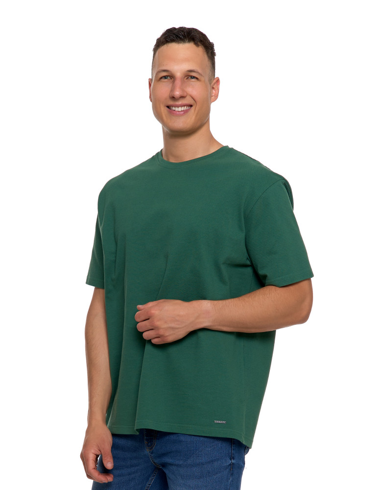 Koszulki, topy, koszule - T-shirt męski 100% bawełniany z prążkowaną strukturą ZIELONY - produkt moraj.pl 4