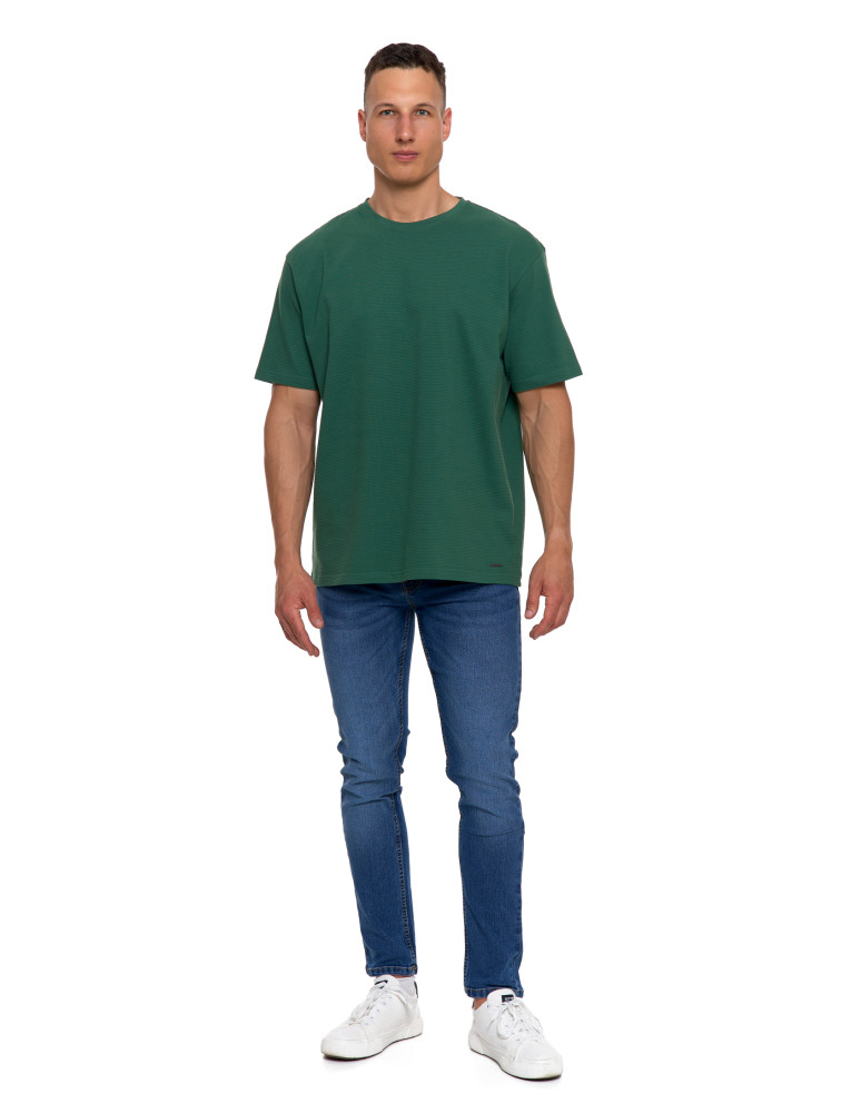 Koszulki, topy, koszule - T-shirt męski 100% bawełniany z prążkowaną strukturą ZIELONY - produkt moraj.pl 5