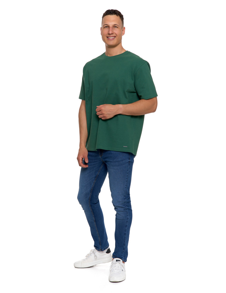 Koszulki, topy, koszule - T-shirt męski 100% bawełniany z prążkowaną strukturą ZIELONY - produkt moraj.pl 6