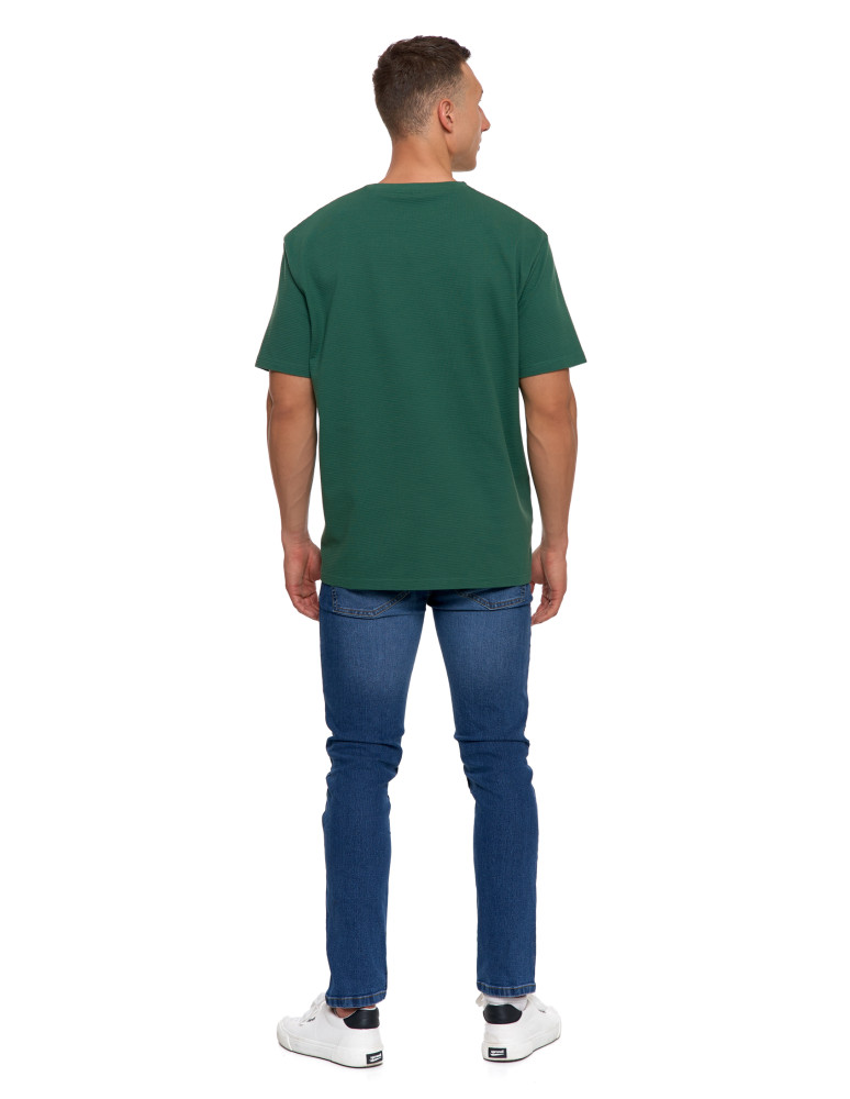 Koszulki, topy, koszule - T-shirt męski 100% bawełniany z prążkowaną strukturą ZIELONY - produkt moraj.pl 7