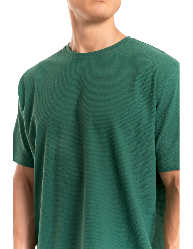 Koszulki, topy, koszule - T-shirt męski 100% bawełniany z prążkowaną strukturą ZIELONY - produkt moraj.pl 2