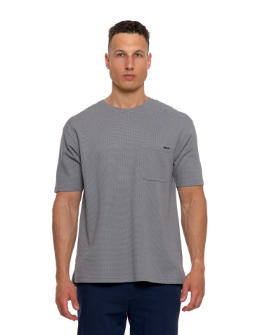 Koszulki, topy, koszule - T-shirt męski strukturalny casual z kieszonką SZARY - produkt 3