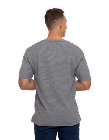 Koszulki, topy, koszule - T-shirt męski strukturalny casual z kieszonką SZARY - produkt 5