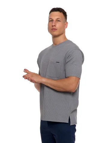 T-shirt męski strukturalny casual z kieszonką